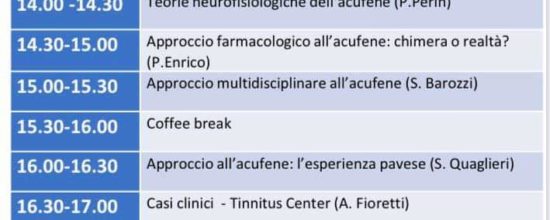 Convegno ECM “Acufeni: teoria e clinica”. Pavia 8 febbraio 2020.