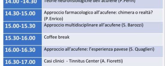 Convegno ECM “Acufeni: teoria e clinica”. Pavia 8 febbraio 2020.